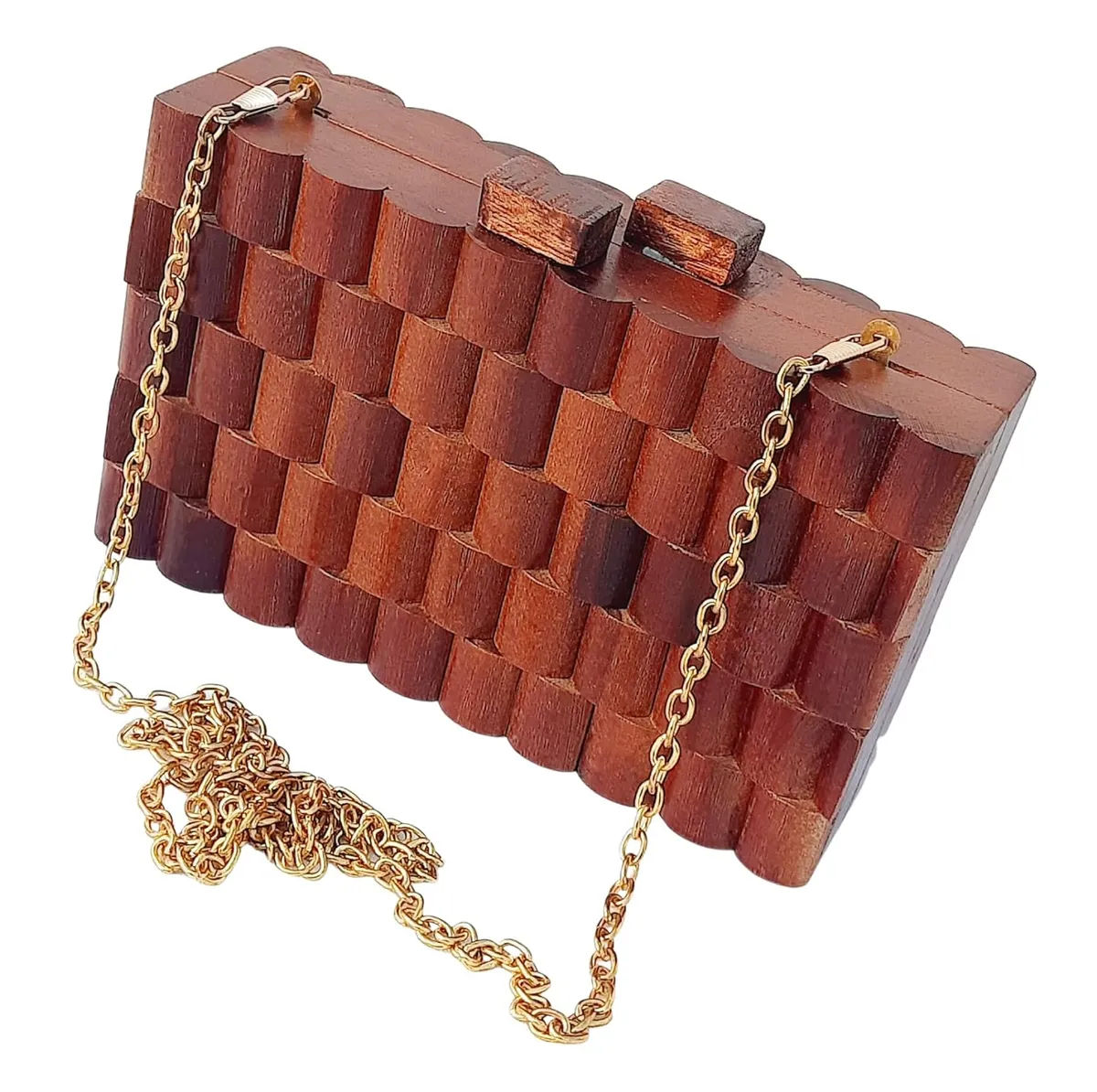 Anika Brown Wooden Slim Rectangular Clutch Bag